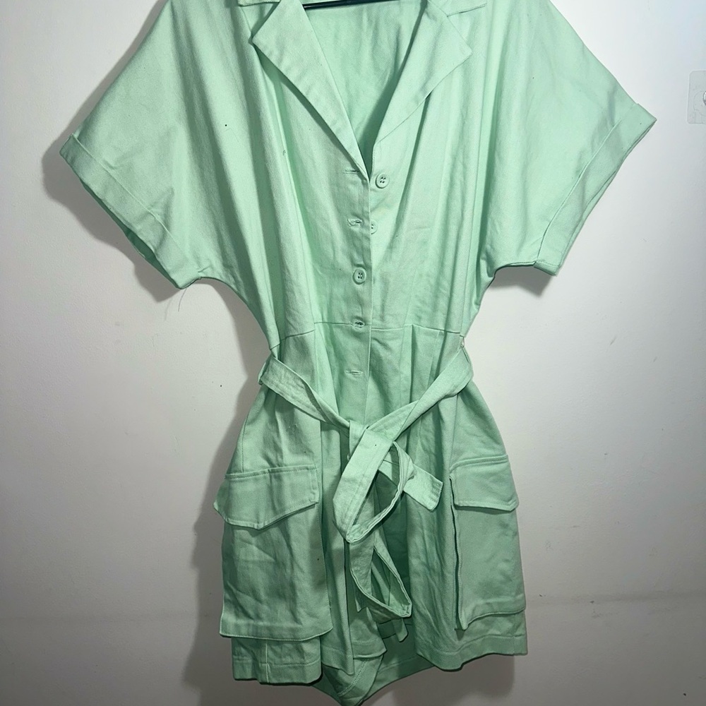 Mint Green Button-Up Romper